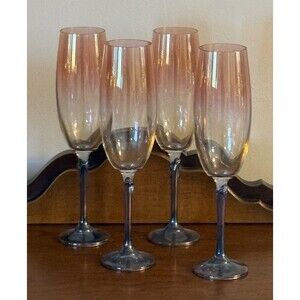 4 Vintage Brigitte by Colony Hand Blown Crystal Champagne Flutes Retired 6.3 oz